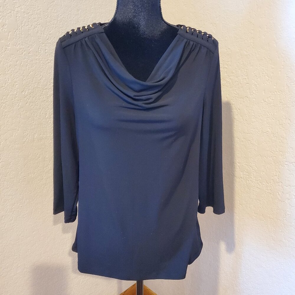 Charter Club Black Top with Jeweled Braid Detail Medium